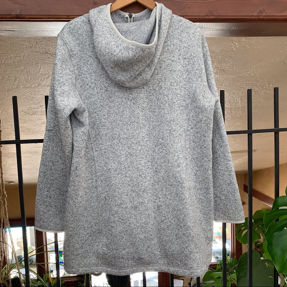 Women's L.L.Bean Sweater Fleece Coat 2 Way Zip Jacket Gray Long Hoodie, L Pet - Picture 10 of 11